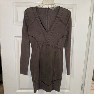 Charlotte Russe Charcoal Gray Long Sleeve Velvet V Neck Dress w/ Zipper - M 🩶